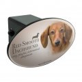 Red Smooth Dachshund Wiener Dog Breed Oval Tow Trailer Hitch Cover Plug Insert