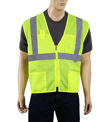 Safety Depot Class 2 Ansi Vest Zipper With Pockets High Visibility Reflective Lime A520 Large
