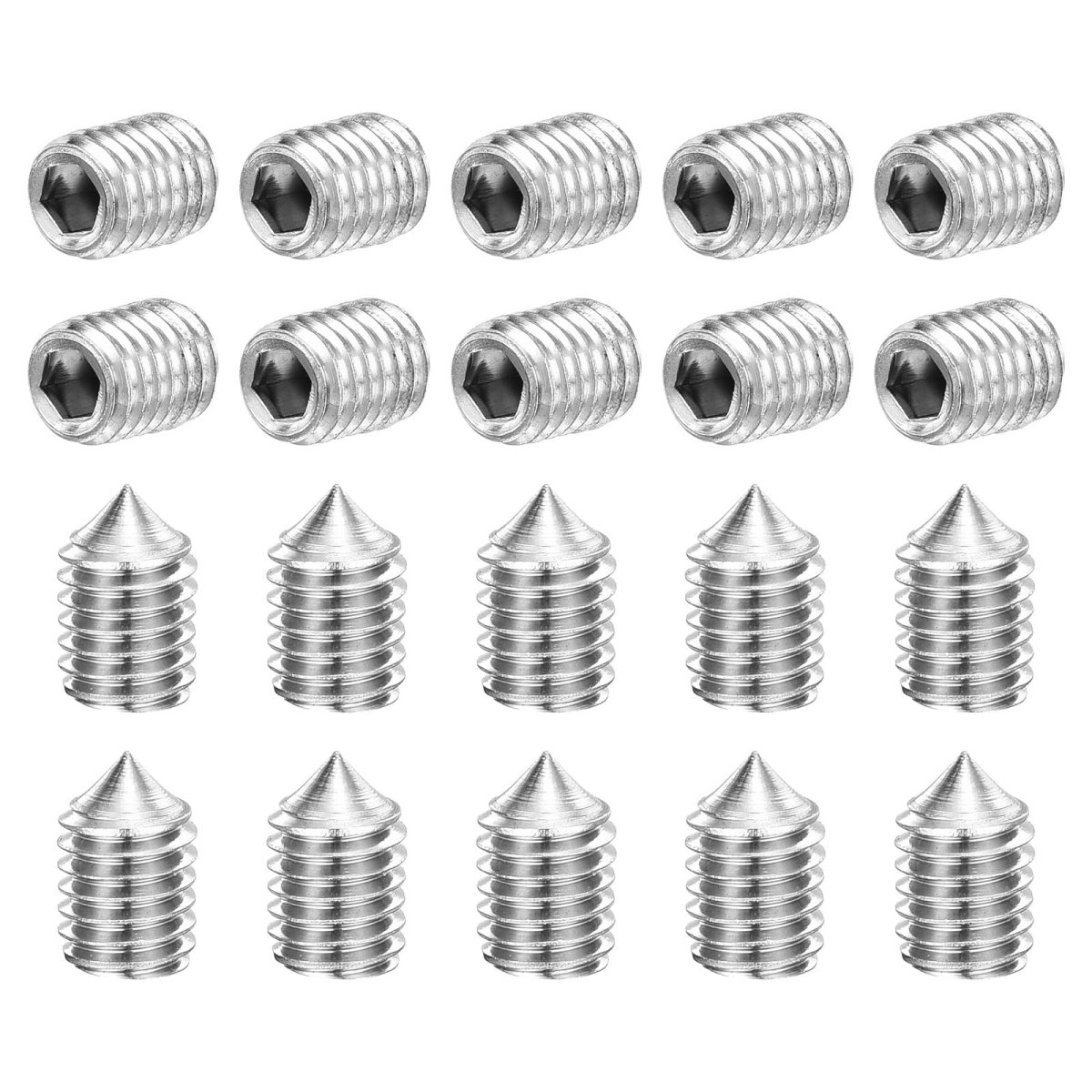 40pcs Set Screws M5x8mm 304 Stainless Steel Cone Point Hex Socket Grub For Machinery Home Repairs And Fixtures Silver