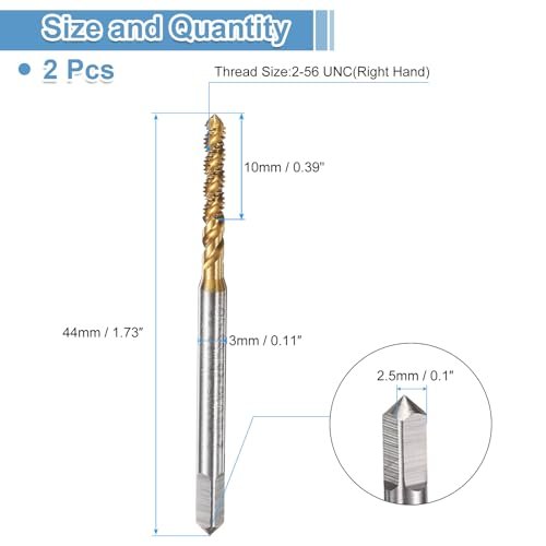 2pcs Spiral Flute Thread Taps 2-56 Unc 2b Machine Threading Tap Bit Titanium Coated Screw Tapping Repair Tool M2 High-speed