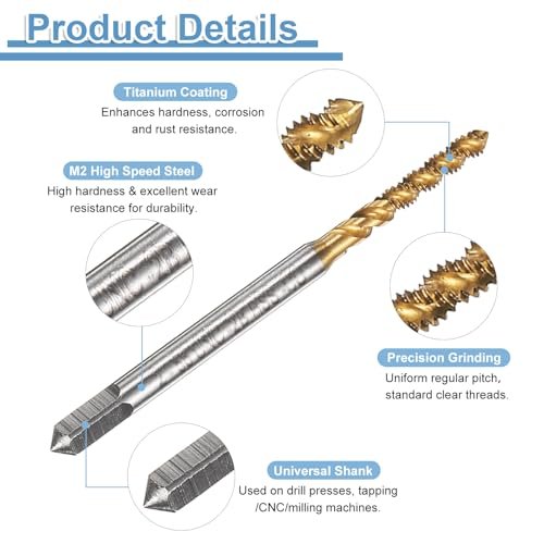 2pcs Spiral Flute Thread Taps 2-56 Unc 2b Machine Threading Tap Bit Titanium Coated Screw Tapping Repair Tool M2 High-speed
