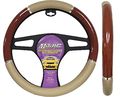 Majic Steering Wheel Cover Universal Fit All Weather Conditions Beige Wood With Silver Stripes 