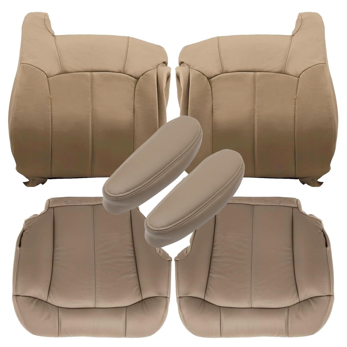 Driver Passenger Side Bottom Top Lean Back Armrests Leather Seat Covers Med Tan For Chevy Silverado 1500 2500 1999 2000 2001