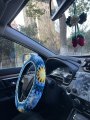 Ydmzzb Handmade Crochet Sun And Moon Car Steering Wheel Covers Universal 14-15 Inch For Women Men Wheel 2belt 2car Coasters