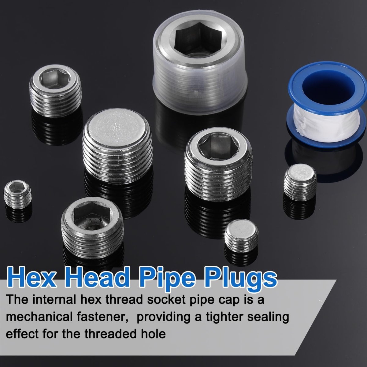 4pcs M8x1x8 304 Stainless Steel Pipe Plug Fitting Male Thread Internal Hex Socket Cap Countersunk For Sealing Port Pneumatic