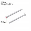 Uxcell M4x60mm Machine Screws Pan Phillips Cross Head Screw 304 Stainless Steel Fasteners Bolts 30pcs