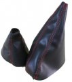 Fits 1999-2006 Bmw E46 Real Black Leather Automatic Shift Ebrake Boot Set With Red Stitching Skin Only 