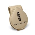 Lincoln Navigator Logo Beige Leather Magnetic Sunglass Holder Car Sun Visor Mount Clip Official Licensed