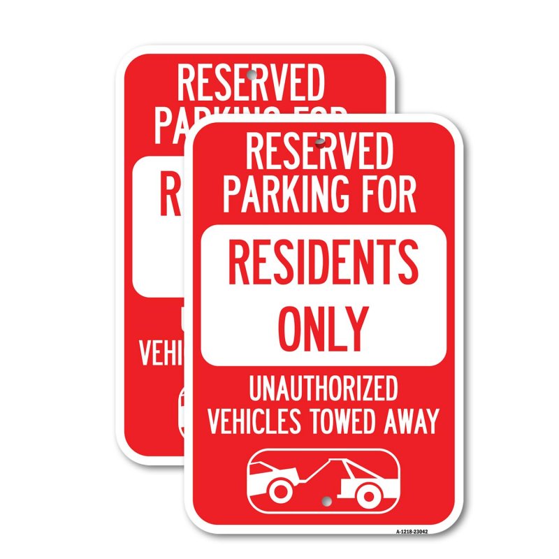 2 Pack Reserved Parking Sign For Residents Only Unauthorized Vehicles Towed Away With Car Tow Graphic 12 X 18 Heavy-gauge