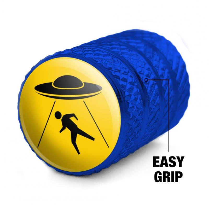 Alien Abduction Hazard Warning Sign Tire Rim Wheel Aluminum Valve Stem Caps Blue 4 Pieces For Passenger Cars Trucks And Vans