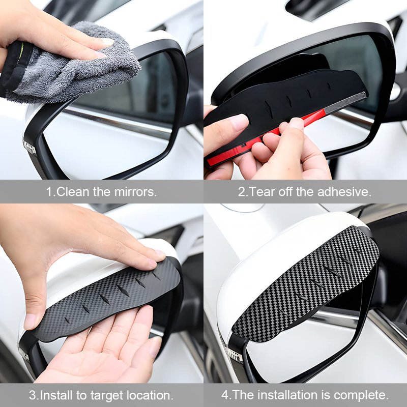 Car Rear View Side Mirror Rain Visor Guard Carbon Fiber Appearance Waterproof Smoke Auto Eyebrow Cover For Suv And Vehicles 2