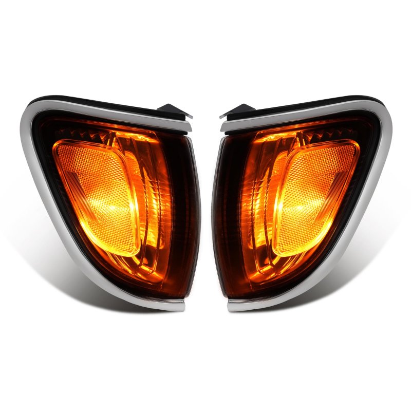 Pair Corner Light Bezel For 2000-2004 Toyota Tacoma Halogen Turn Signal Lamp Driver Passenger Side Yellow Lens Chrome Housing