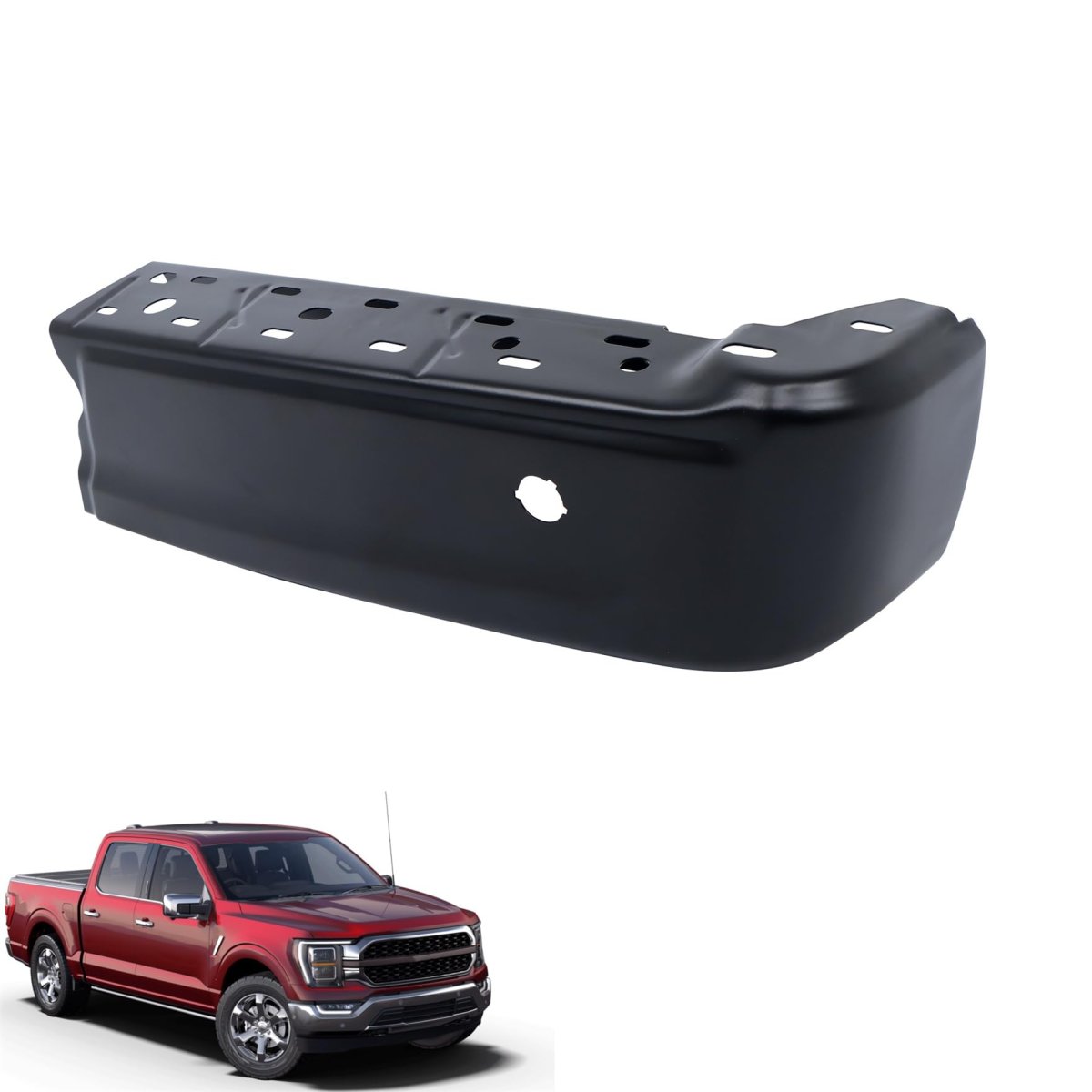 Right Rear Bumper End Replacement For F-150 2021-2023 With Single Radar Hole Black Steel Cover