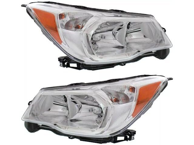 Headlight Assembly Set Of 2 Halogen Clear Lens Chrome Bezel For014-2016 Subaru Forester 2 5l 4-clinder