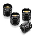 Chevrolet Golden Logo In Black On Real Carbon Fiber Barrel Aluminum Tire Valve Stem Caps 