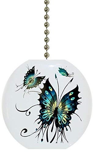 Carolina Hardware And Decor Teal Butterflies Solid Ceramic Fan Pull