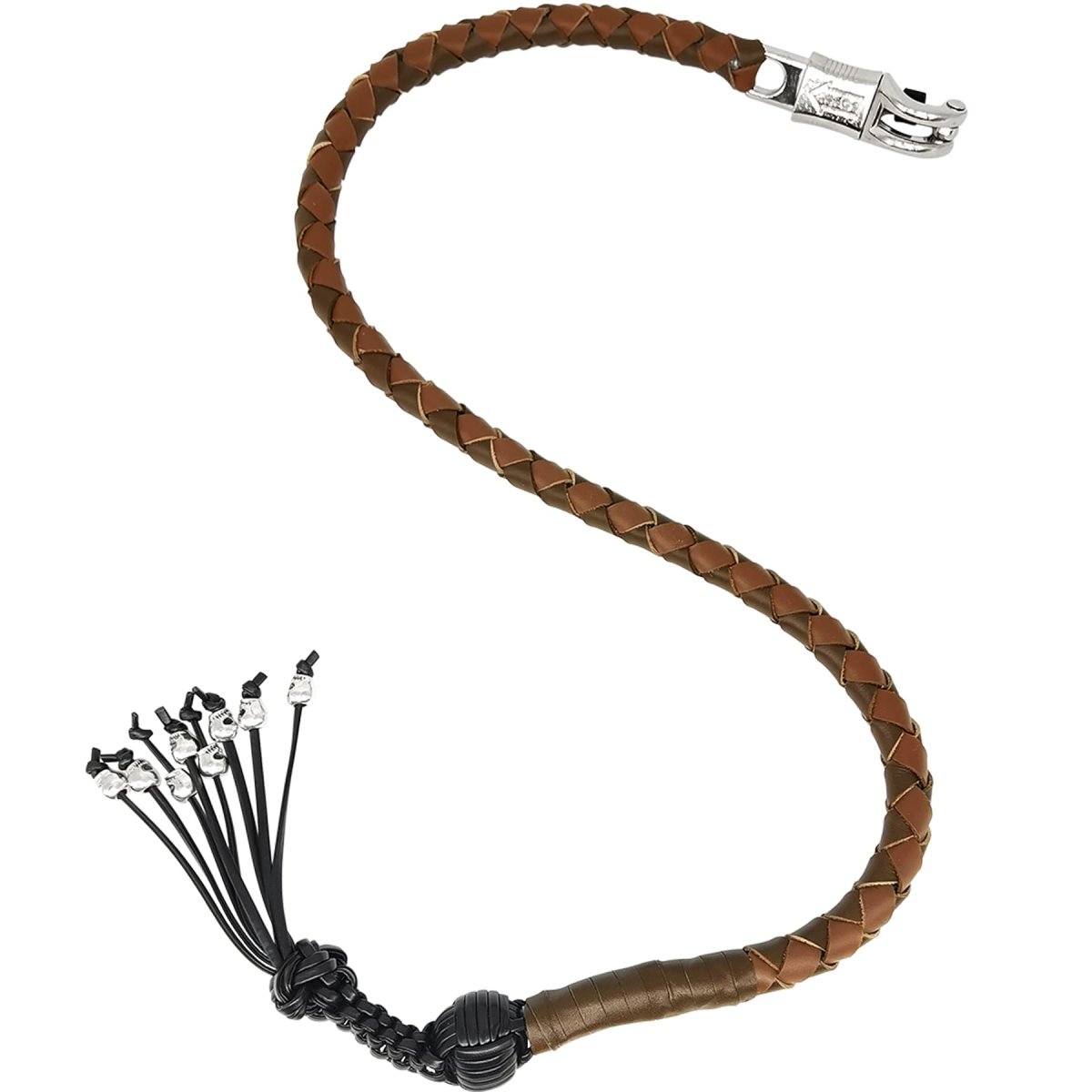 Dream Apparel 36 Motorcycle Get Back Whip Genuine Leather Biker For Handlebar With Fringes And Skulls Two Tone Brown