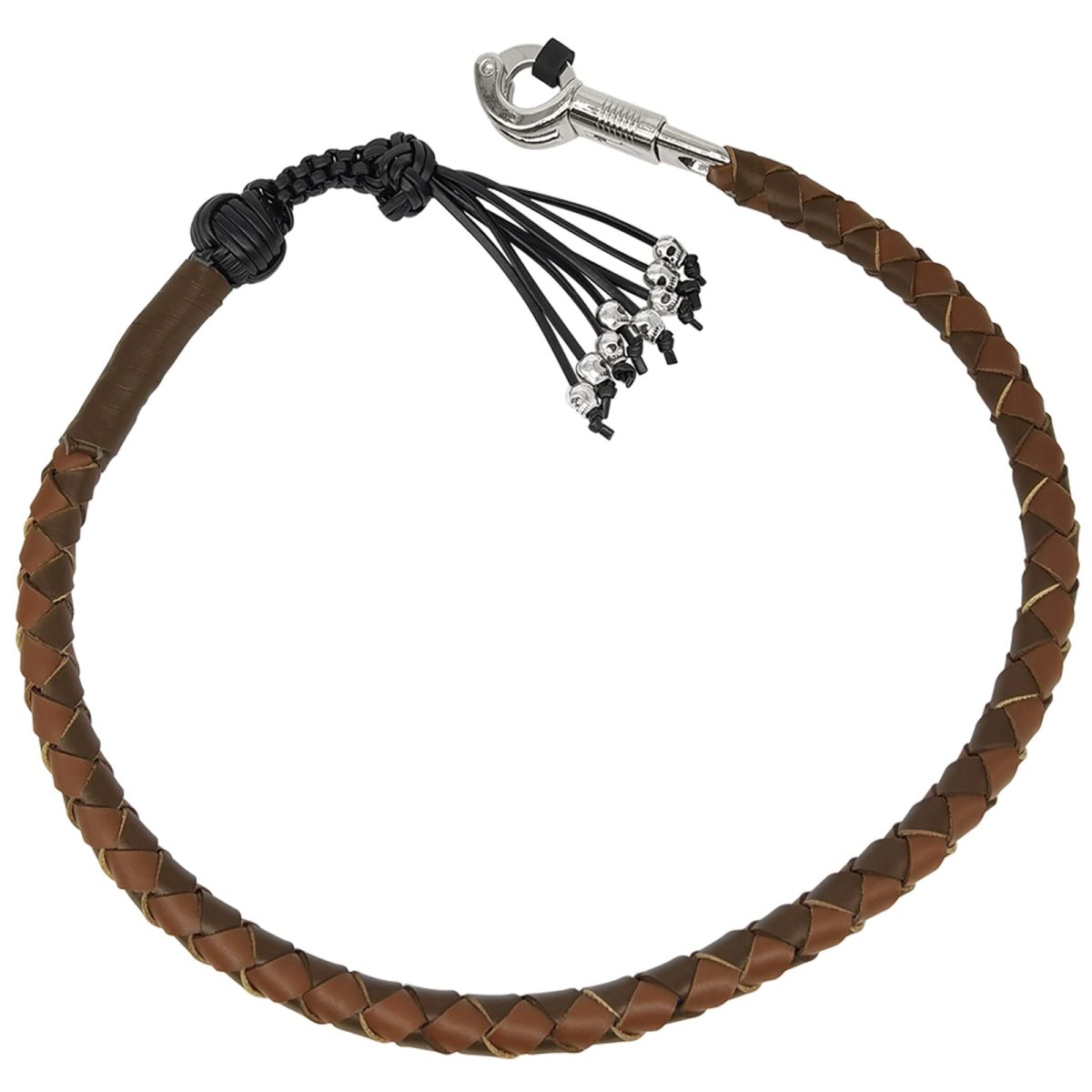 Dream Apparel 36 Motorcycle Get Back Whip Genuine Leather Biker For Handlebar With Fringes And Skulls Two Tone Brown