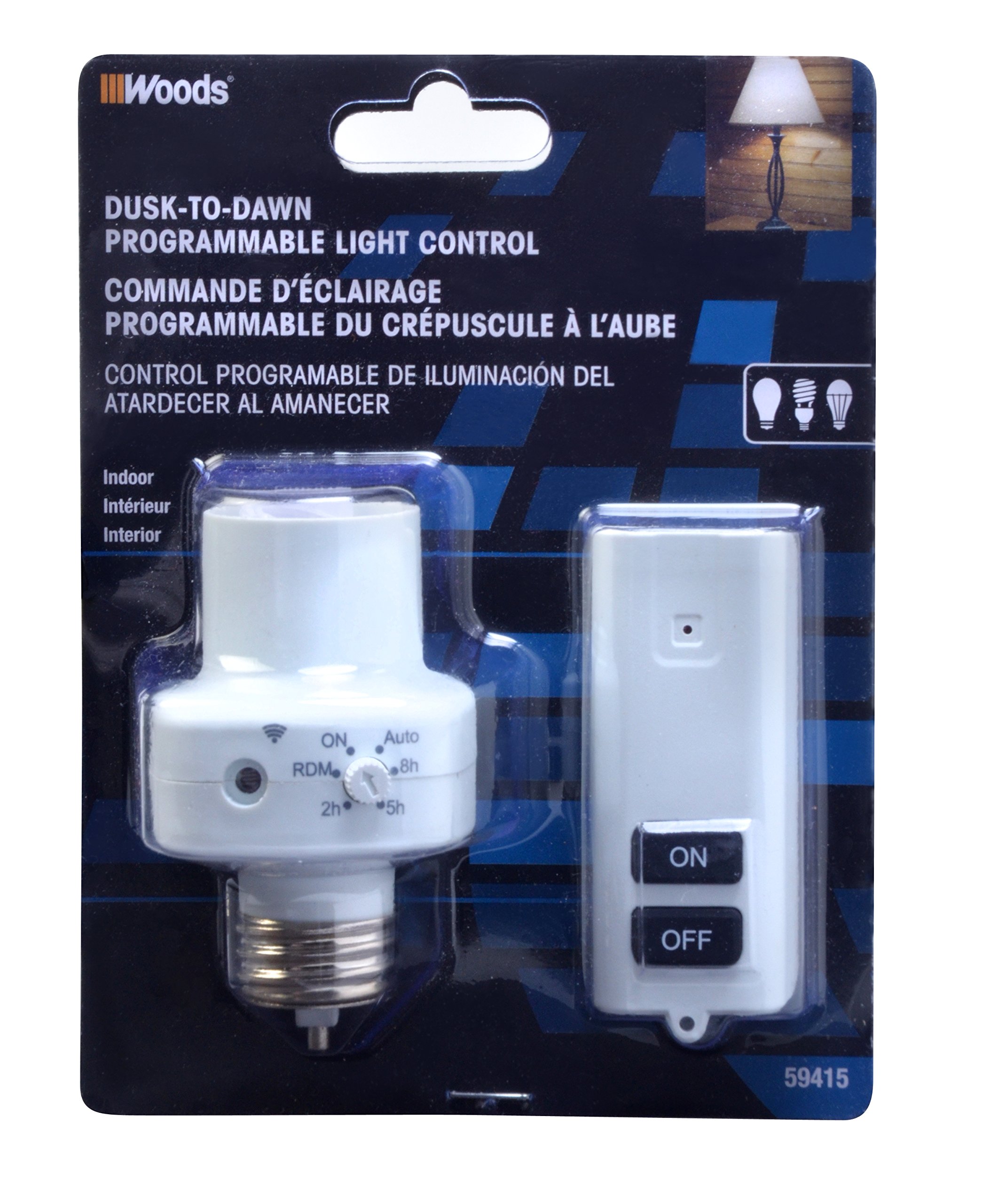 Woods 59415 Indoor Screw-in Light Socket W Wireless Remote Control Programmable Timer Energy Savings