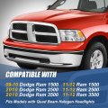 Auto Dynasty Factory Style Quad Halogen Headlights Assembly Compatible With Dodge Ram 1500 2500 3500 2009-2012 Driver And