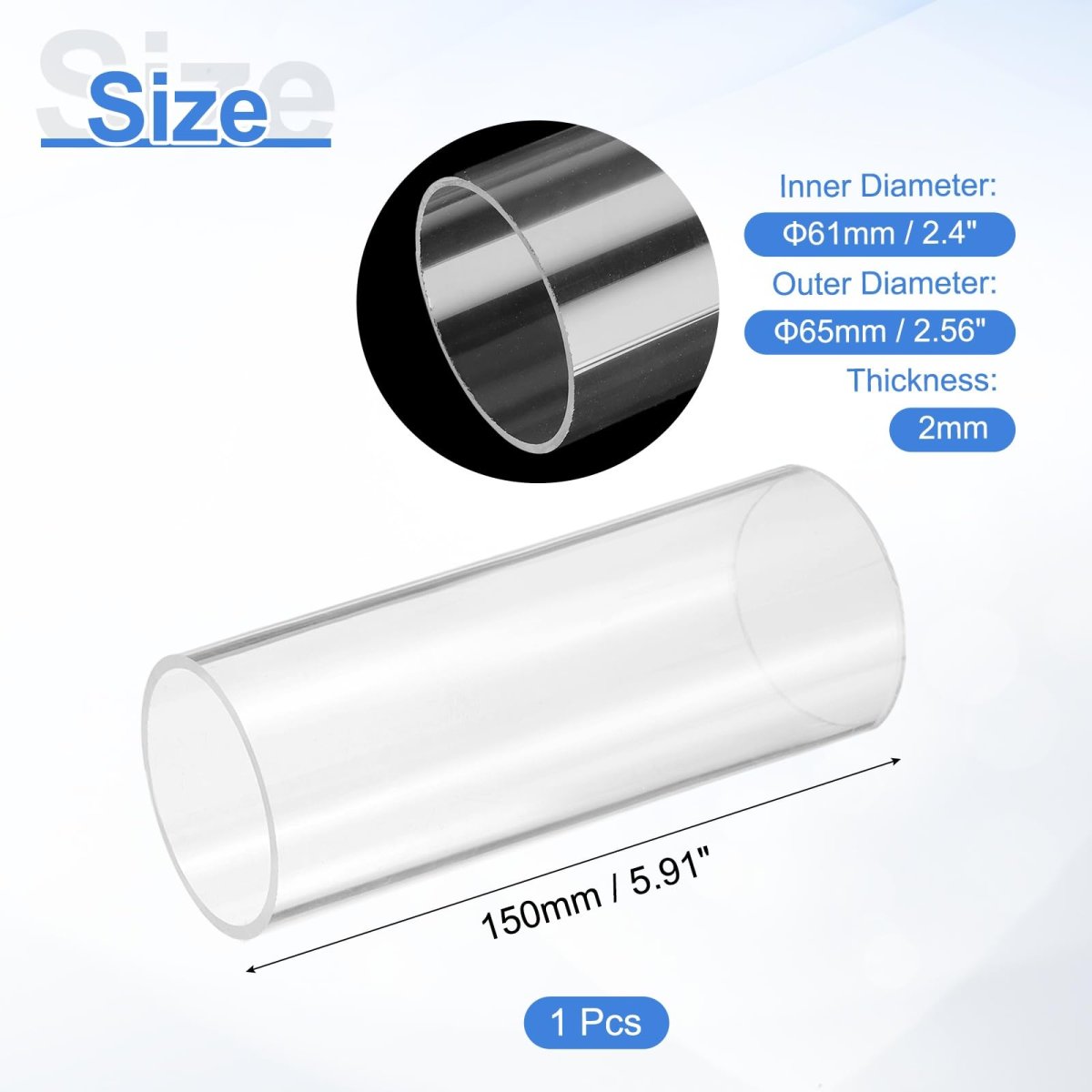 Clear Rigid Acrylic Pipe 61mm 2 4 Id X 65mm 56 Od 6 Round Polycarbonate Tube Plastic Tubing For Plumbing Lighting Aquarium Diy