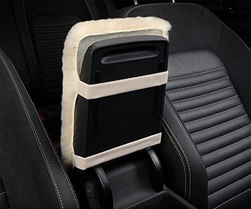 Spanice Car Armrest Cover Auto Center Console Pad Furry Sheepskin Wool Seat Box Protector Universal Fit Shearling Wool-beige