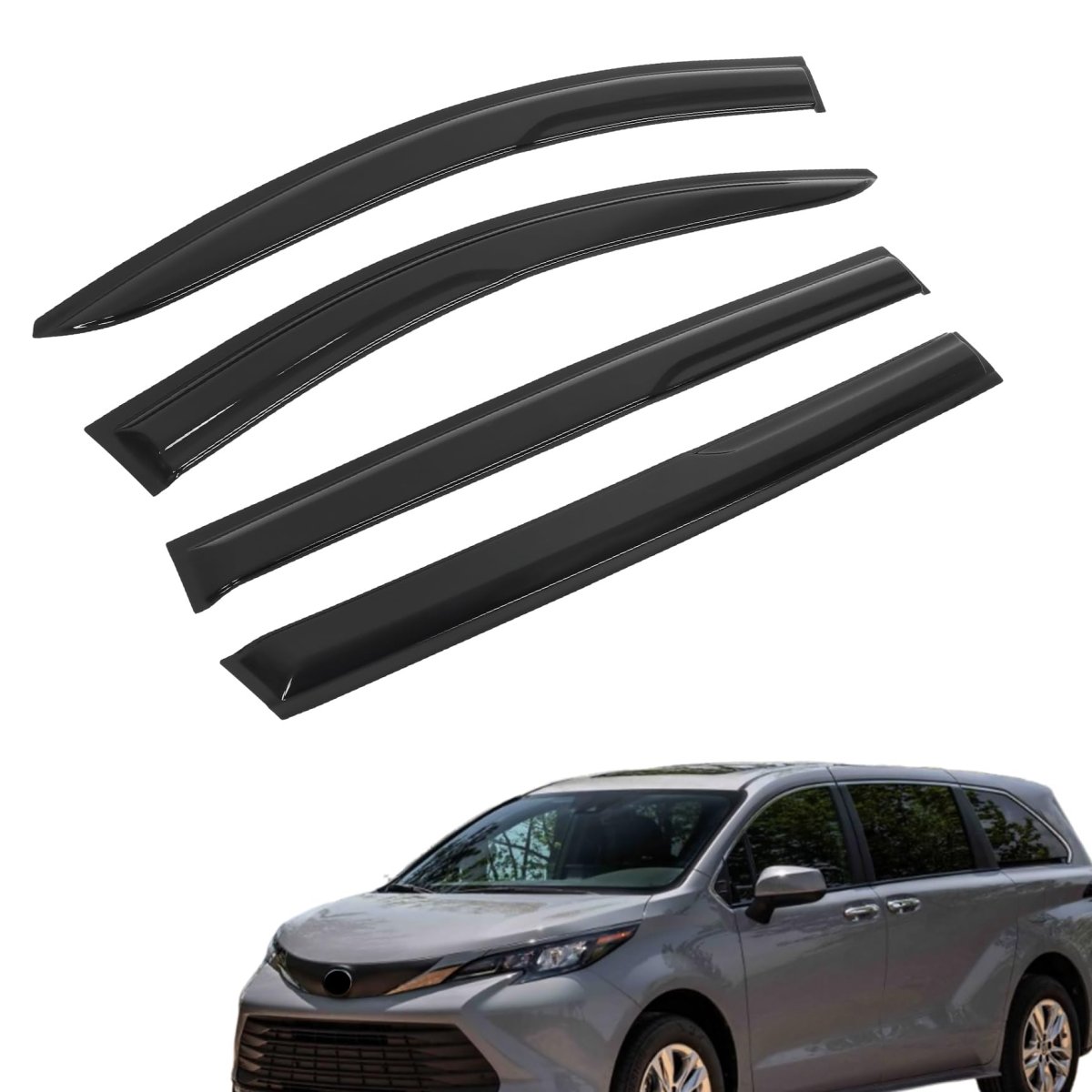 Window Visors Shade Sun Rain Wind Guards 4 Pieces Glossy Black Acrylic Replacement For Toyota Sienna 2021-2024