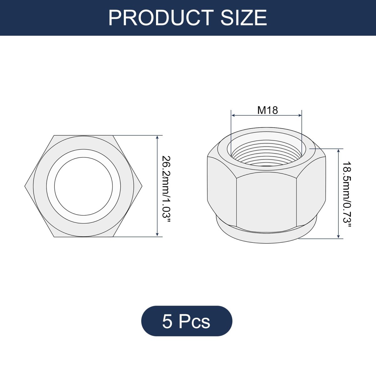 5pcs M18 X 2 5 Nylon Insert Hex Lock Nuts 304 Stainless Steel Self-locking Stop Nut For Industrial Construction Fasteners