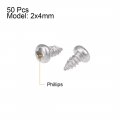 Uxcell 2x4mm Self Tapping Screws Phillips Pan Head Screw 316 Stainless Steel Fasteners Bolts 50pcs
