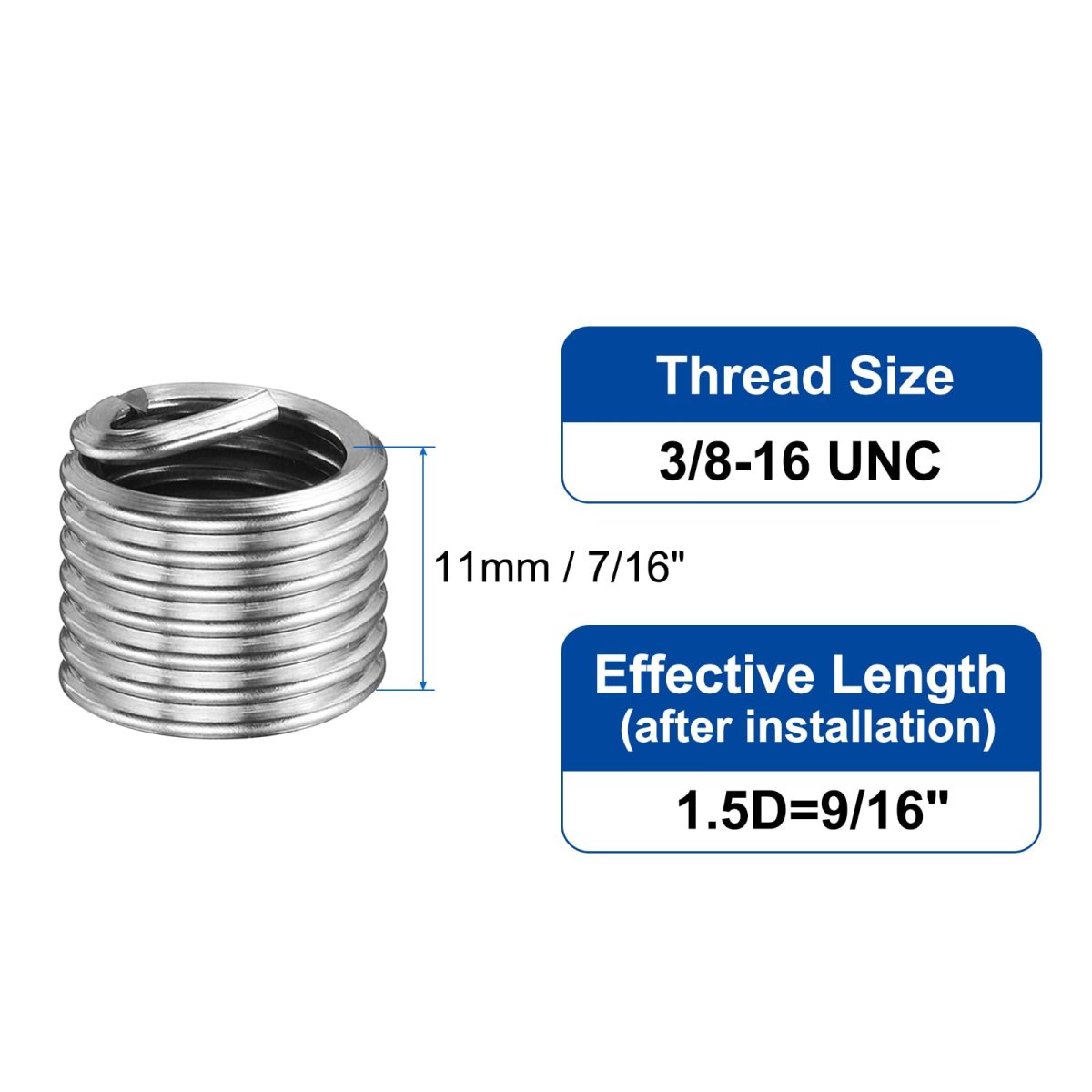 20pcs Wire Thread Inserts 3 8-16 Unc 1 5d 9 16 304 Stainless Steel Helical Type Coiled Repair Kit Screw Threaded Sleeve Sheath