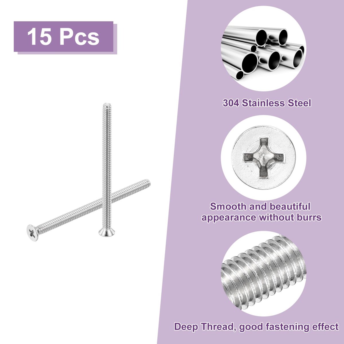 15 Pcs 4-40x2 In Machine Screws Phillips Pan Cross Head Fasteners Bolts 304 Stainless Steel Silver For Wall Socket And House