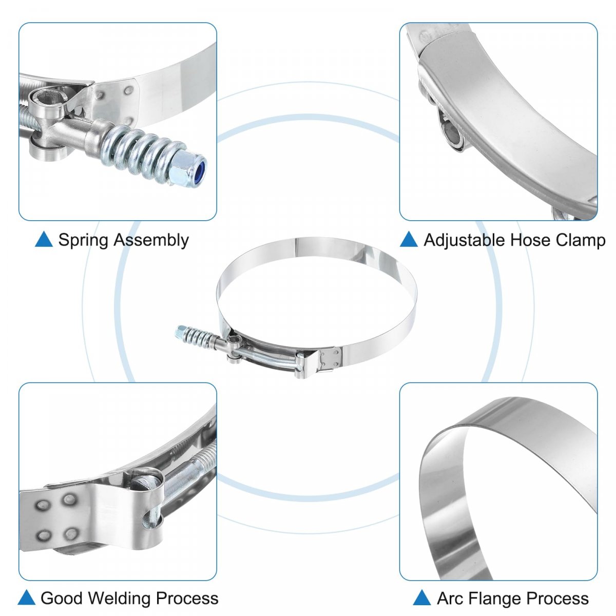 T-bolt Hose Clamps 2pcs Working Range 145-153mm 201 Stainless Steel Bolt Intake Intercooler Fo Clamp Tube