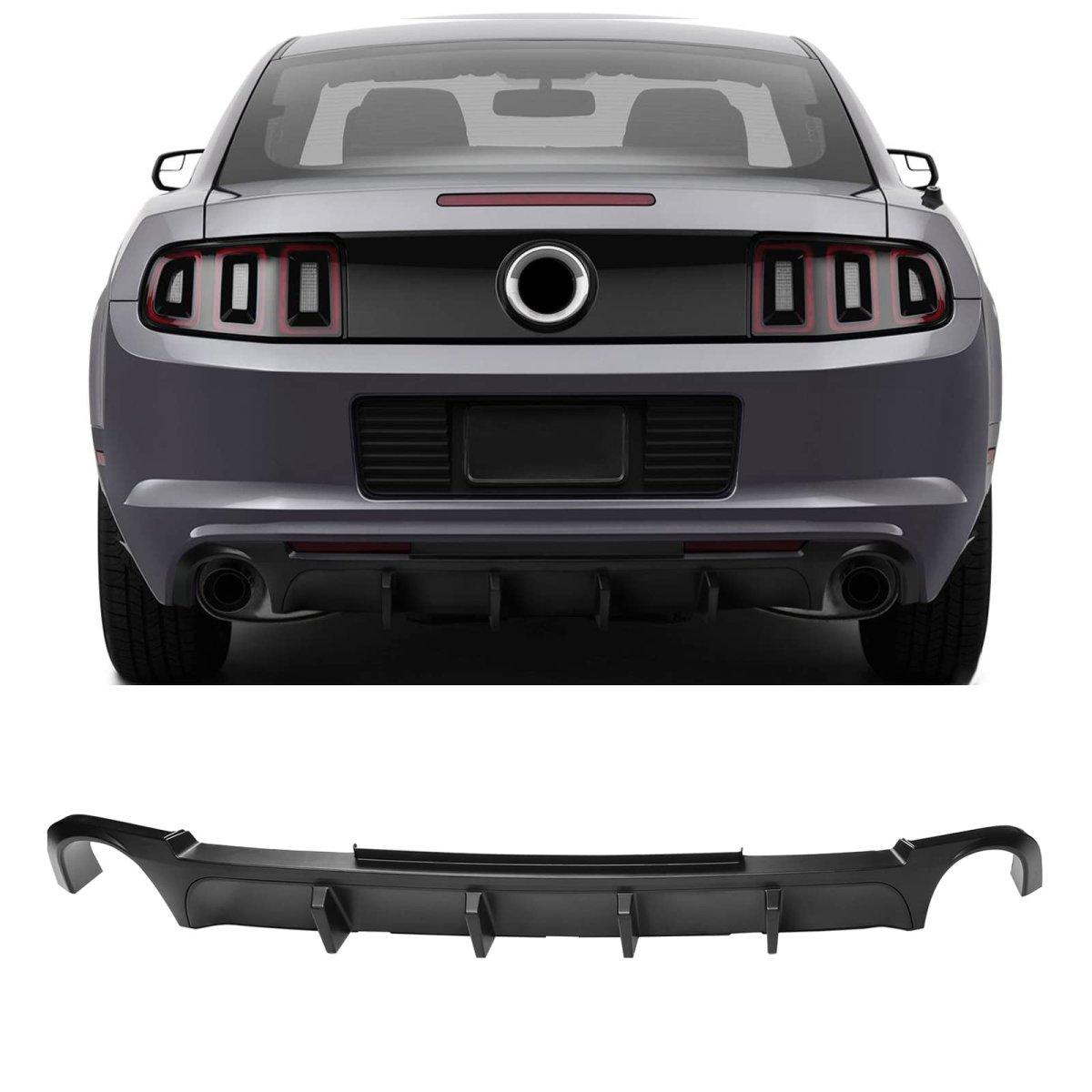Ikon Motorsports Rear Diffuser Bumper Lip For 2013-2014 Ford Mustang V6 Gt Style Matte Black Pp Spoiler W V2 Shark Fins