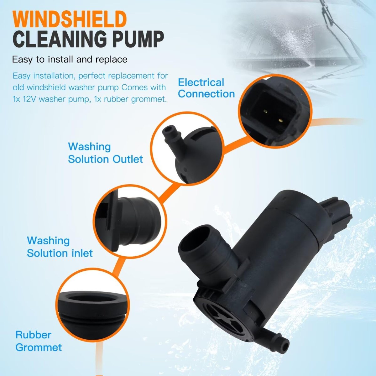 12v Windshield Washer Pump For Ford 1998-2007 Ranger With Rubber Grommet Replaces Wg-315 F6sz-17664-ba F6su17664da F7c617664ab