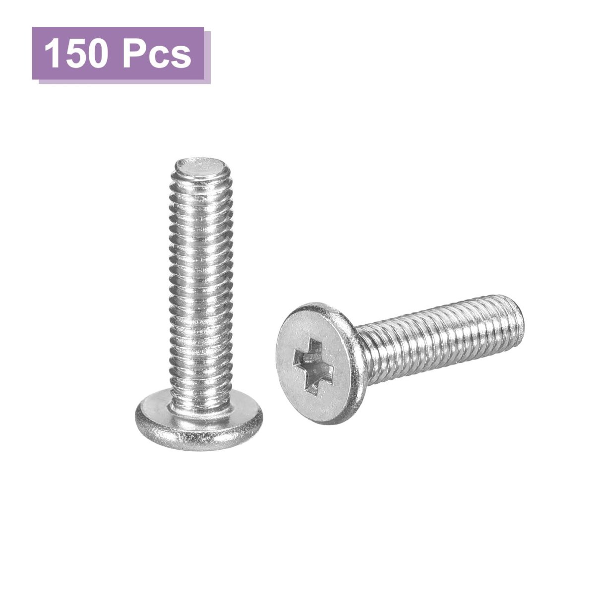 M3x12mm Flat Round Head Phillips Screws 150pcs 304 Stainless Steel Drive Machine Full Thread Bright Finish Furniture Connection