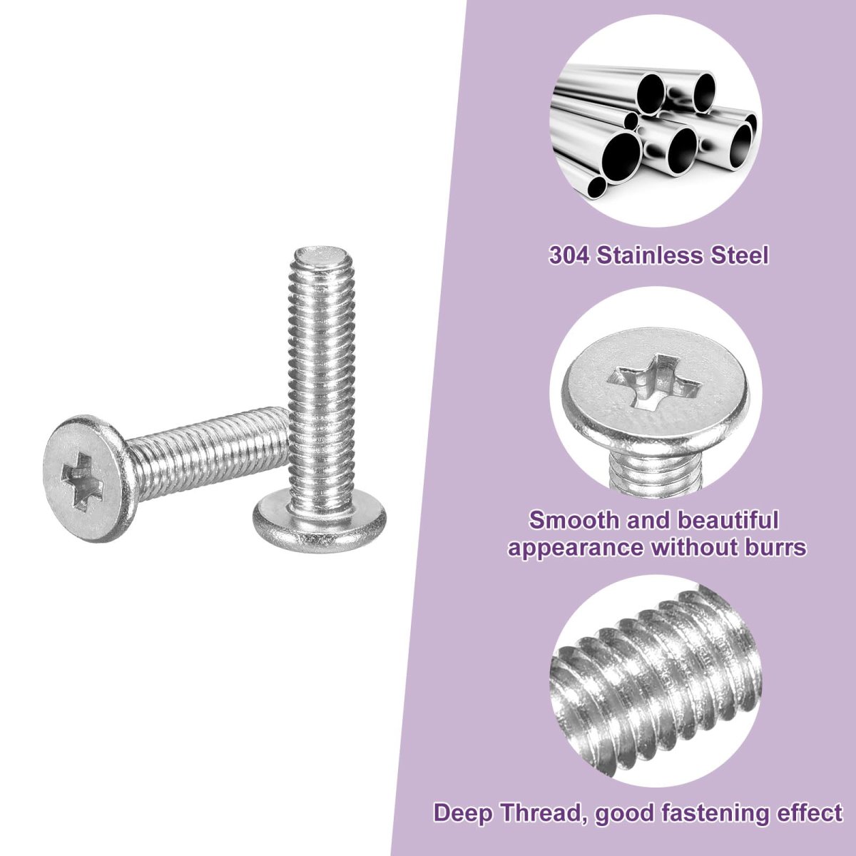 M3x12mm Flat Round Head Phillips Screws 150pcs 304 Stainless Steel Drive Machine Full Thread Bright Finish Furniture Connection