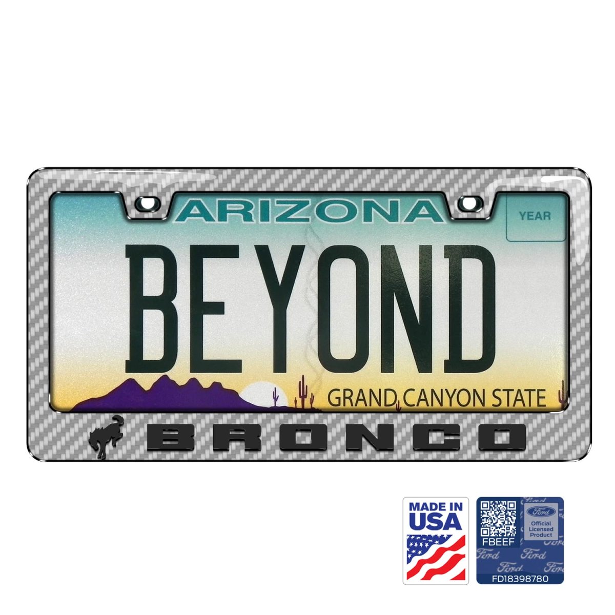 Ford Bronco In 3d On Silver Real 3k Carbon Fiber Finish Abs Plastic License Plate Frame