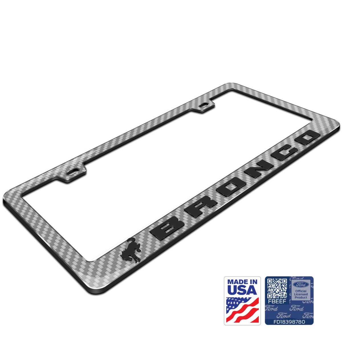 Ford Bronco In 3d On Silver Real 3k Carbon Fiber Finish Abs Plastic License Plate Frame
