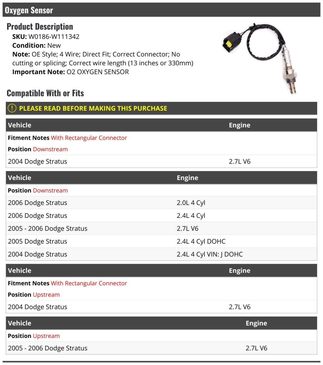 Oxygen Sensor For 2004-2006 Dodge Stratus