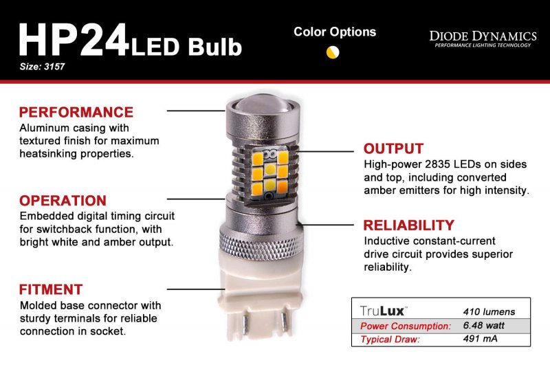 3157 Led Bulb Hp24 Dual-color Cool White Single Diode Dynamics