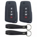 Kcpros 2pcs Black Rubber Silicone 4 Buttons Remote Smart Flip Key Fob Cover Case Protector Keyless With Keychain For Toyota 