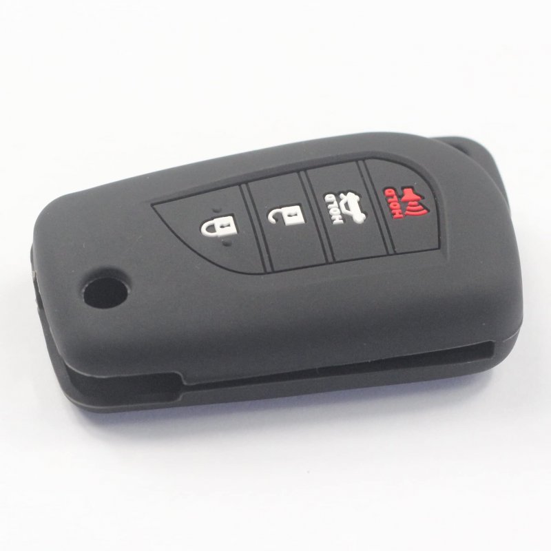 Kcpros 2pcs Black Rubber Silicone 4 Buttons Remote Smart Flip Key Fob Cover Case Protector Keyless With Keychain For Toyota