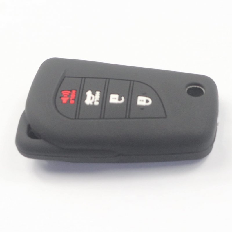 Kcpros 2pcs Black Rubber Silicone 4 Buttons Remote Smart Flip Key Fob Cover Case Protector Keyless With Keychain For Toyota