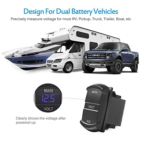Led Digital Panel Double Voltmeter Rocker Switch Style Voltage Monitor Blue For Car Pickup Rv Truck Dual Battery Pack
