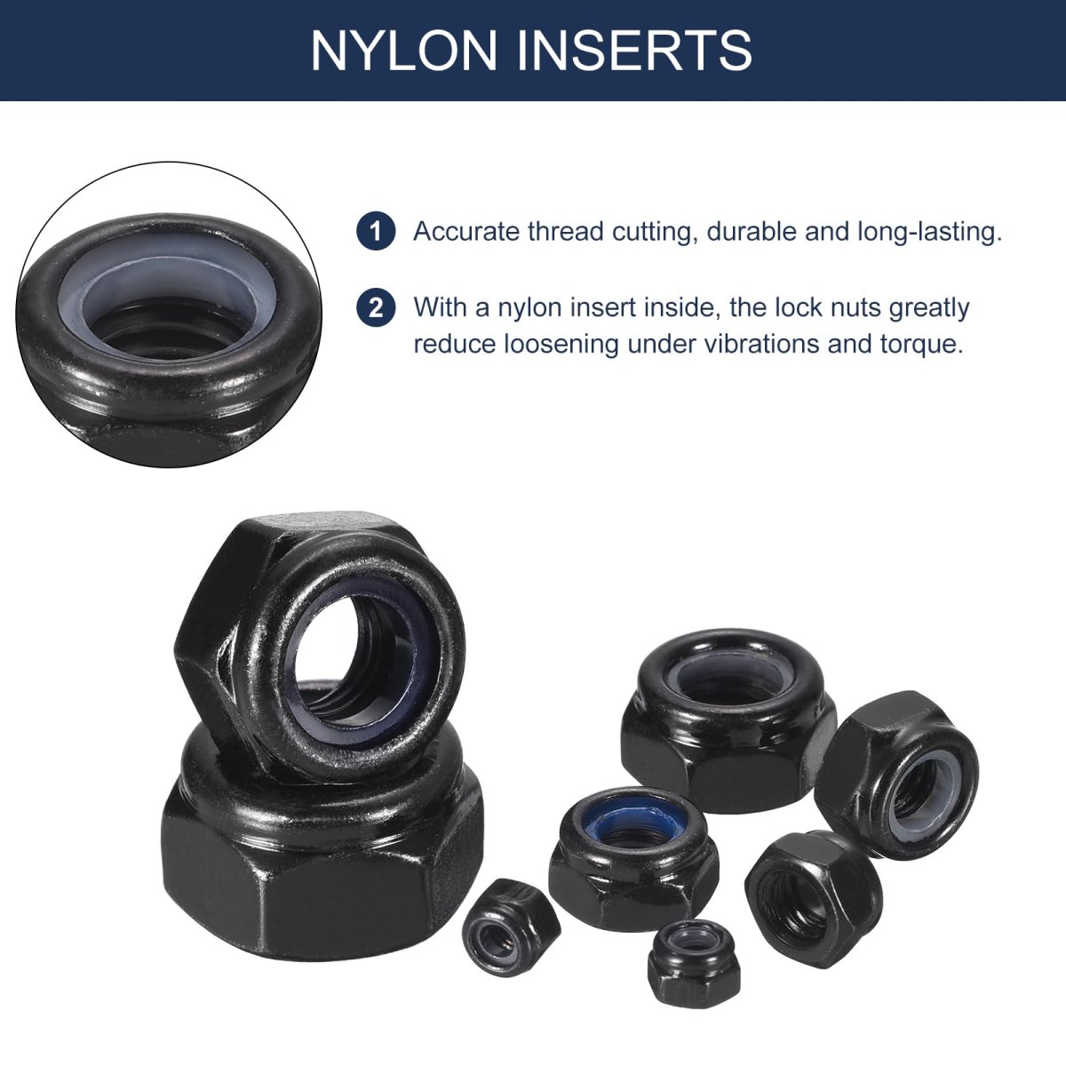 20pcs M10 X 1 5 Nylon Insert Hex Lock Nuts 304 Stainless Steel Self-locking Stop Nut For Industrial Construction Fasteners