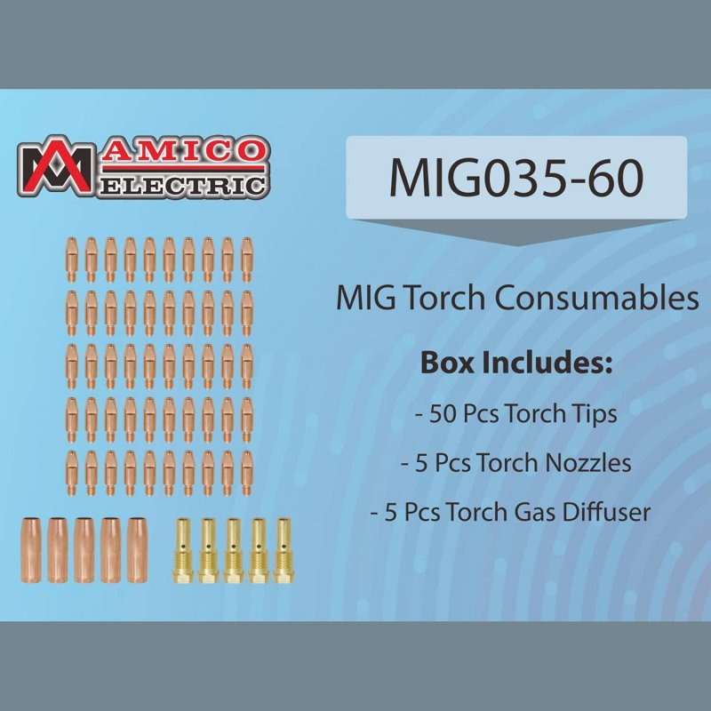 Mig035-60 Mig Welder Parts 50-pcs 035a Tips 5-pcs Gas Nozzles Diffusers For Mts-165 185 205 Mig-160 180 200 Mig-140gs
