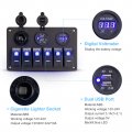Bunker Indust 6 Gang Rocker Switch Aluminum Panel With Dual Usb Port Charger Socket Cigarette Lighter Blue Led Light Waterproof