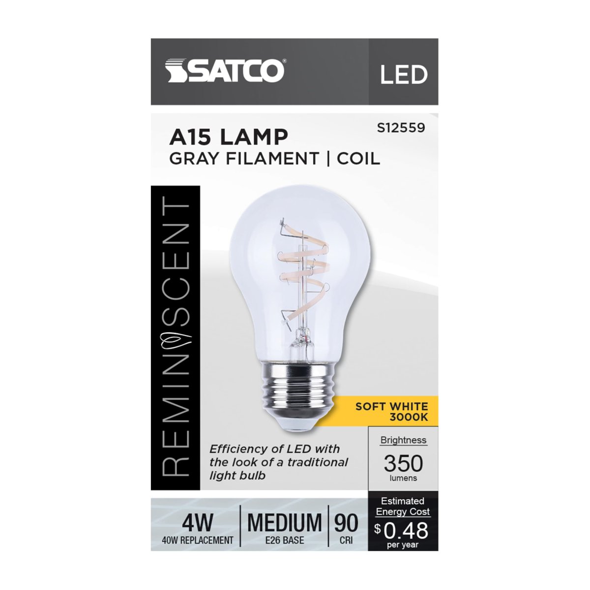 A15 Reminiscent Led Filament Light Bulb 4 Watt 40w Equivalent Soft White 3000k 350 Lumens 90 Cri Clear Finish E26 Medium Base