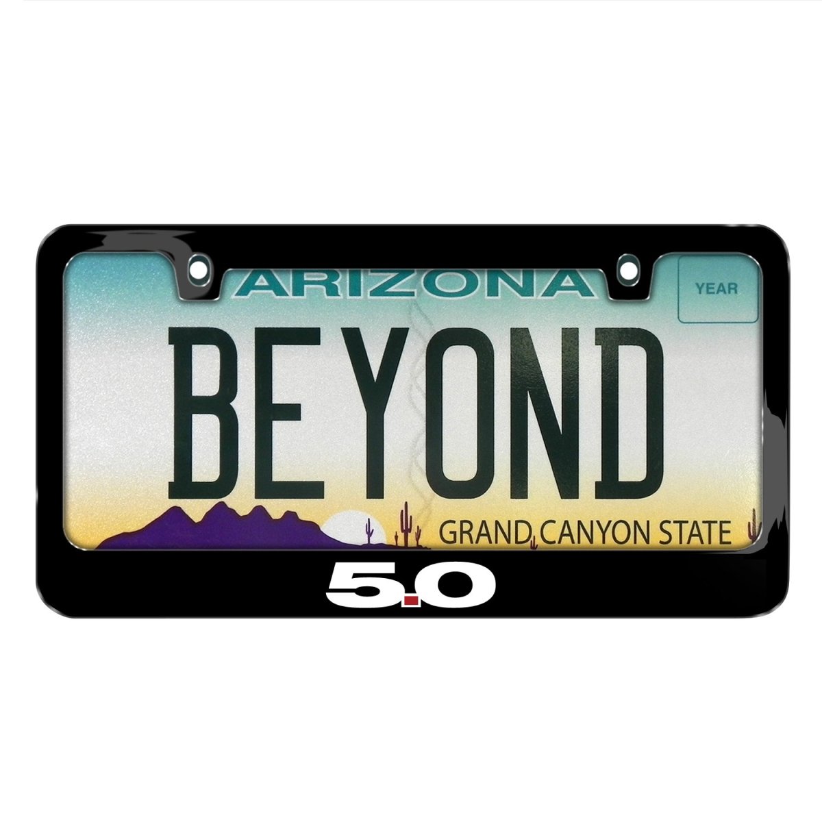 Ford Mustang 5 0 License Plate Frame Black Powder Coated Zinc Metal Uv Led Printed Logo 12 In X 6 Fits Us Standard Plates