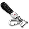 Dodge R T Logo In White Braided Rope Style Genuine Leather Chrome Hook Key Chain